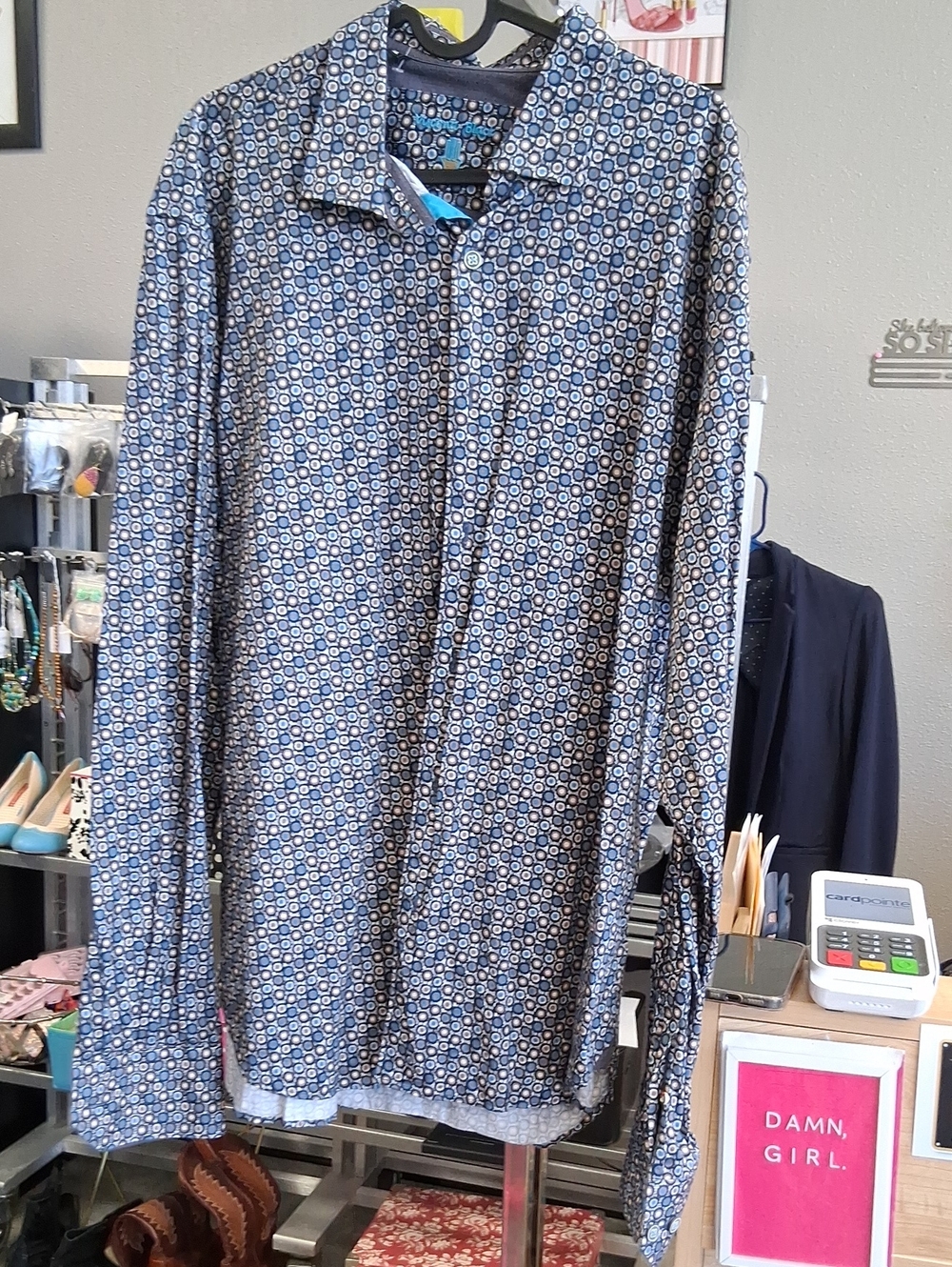 Men's Blue Geometric Lightweight Shirt Jacket